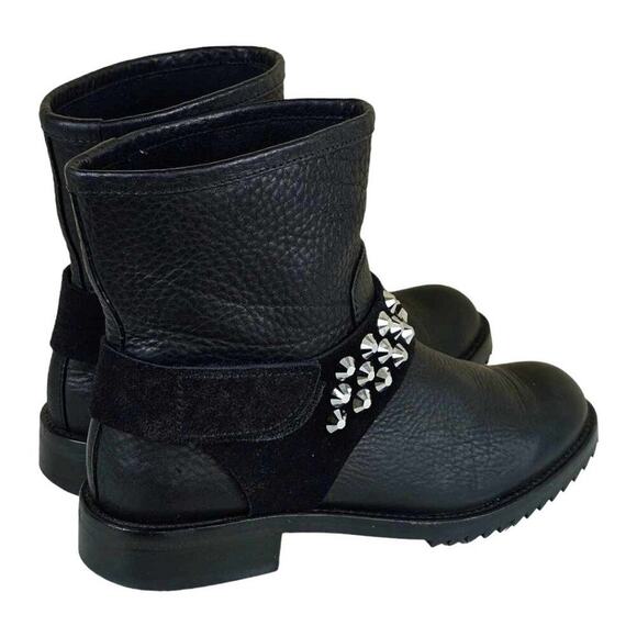 Pedro Garcia Crystal-Studded Black Leather Moto Boots Size 38 - Picture 9 of 11